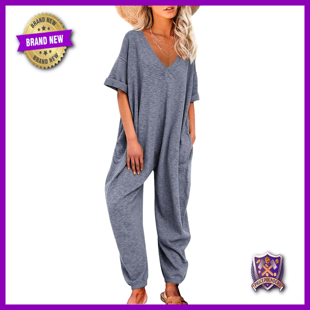 Plus Size V Neck Jumpsuit Casual Summer Romper Polyester Spandex